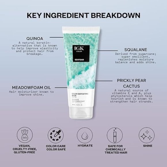 IGK Color Depositing Hair Mask, Seafoam (Pale Teal), 6 fl oz - Picture 5 of 5